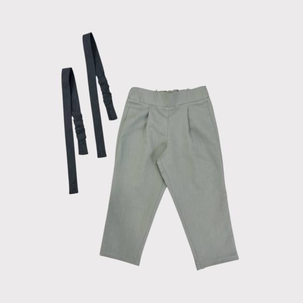 PANTALÓN LINO VERDE TIRANTES GRIS CARBÓN
